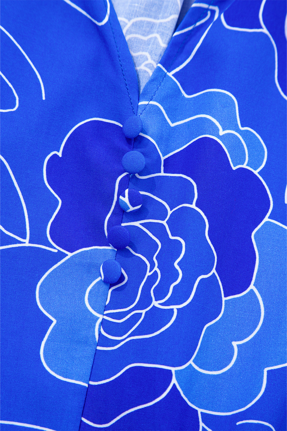 Blue Floral Print Ruffle Hem V Neck Flowy Mini Dress