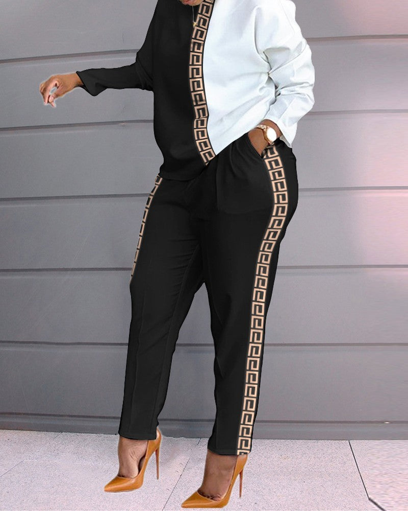 Fashion Women's Printed Top And Pants Suit