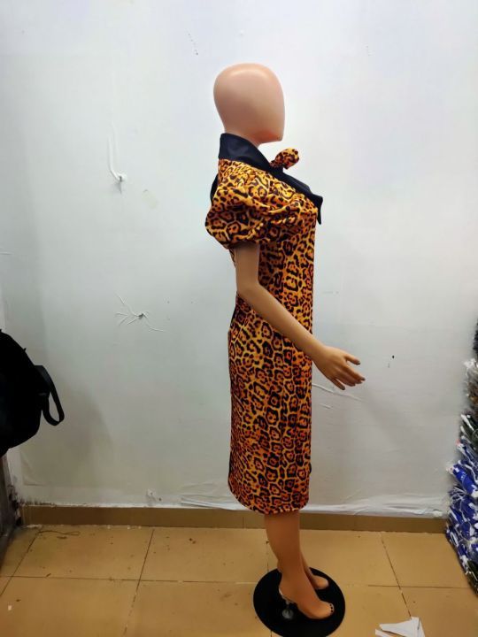 New Color Matching Leopard Print Lady Puff Sleeves