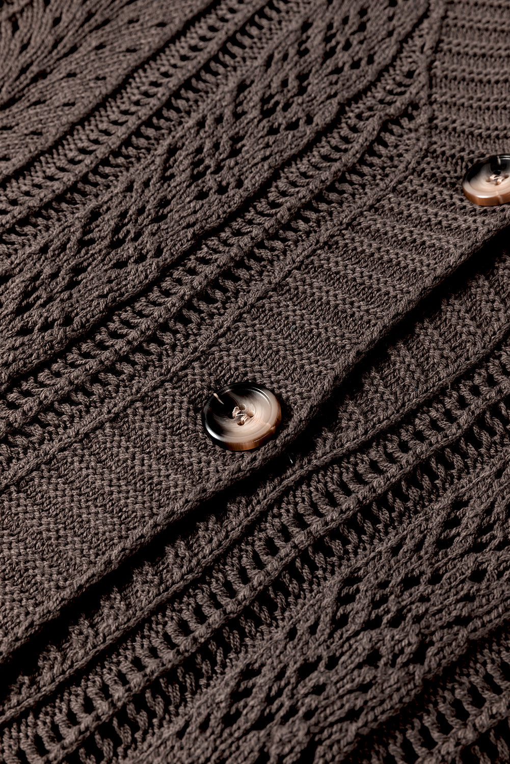 Dark Khaki Hollow Knit Drop Shoulder Cardigan