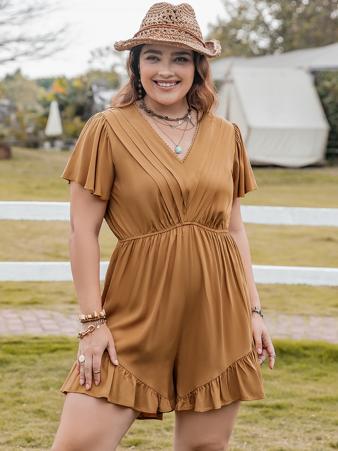 -Neck Short Sleeve Romper