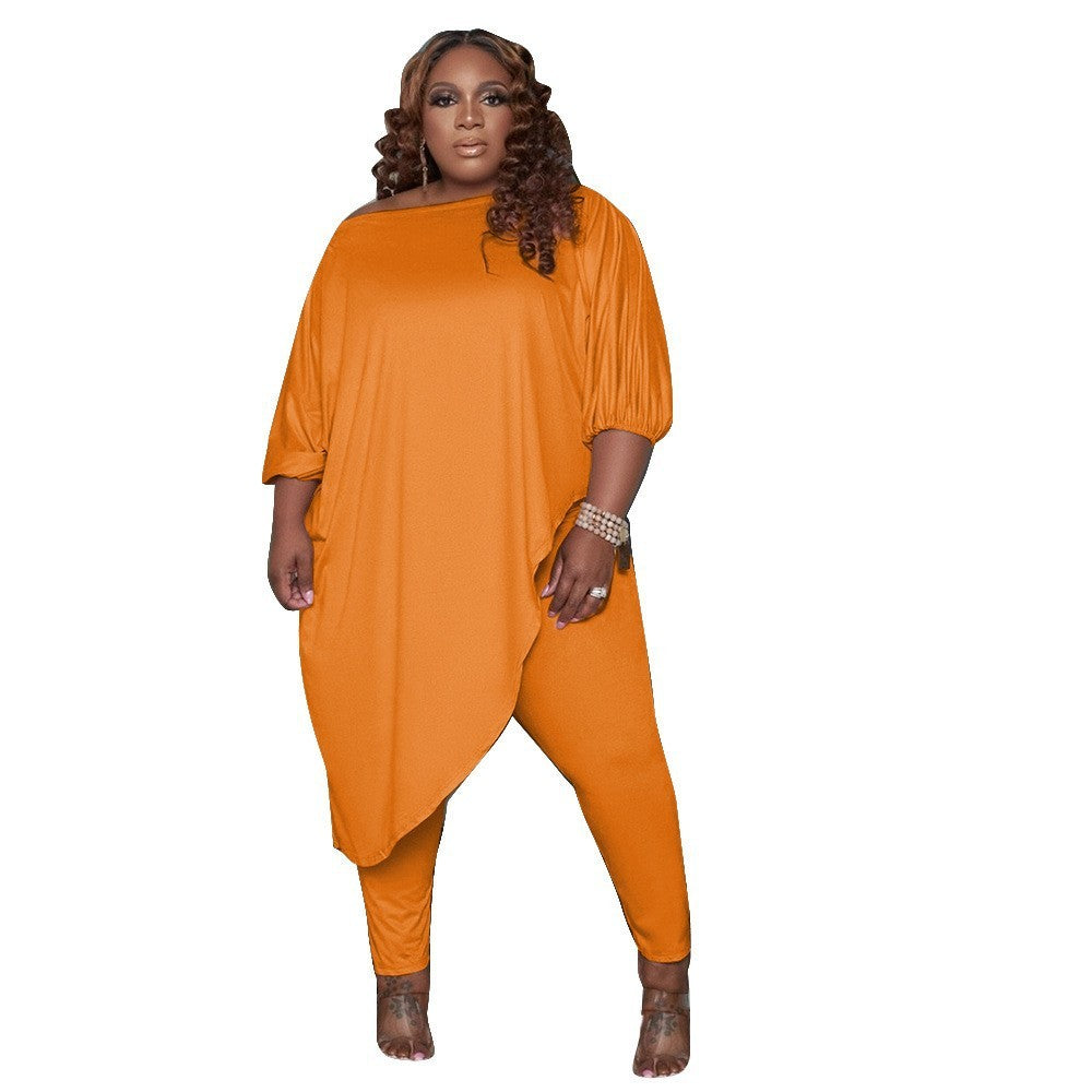 Loose Solid Color Shoulder Two-piece Set