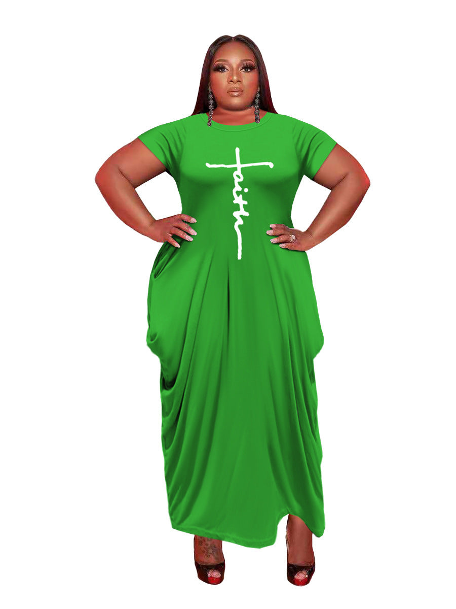 New Ladies Solid Color Round Neck Short Sleeve Irregular Hem Dress