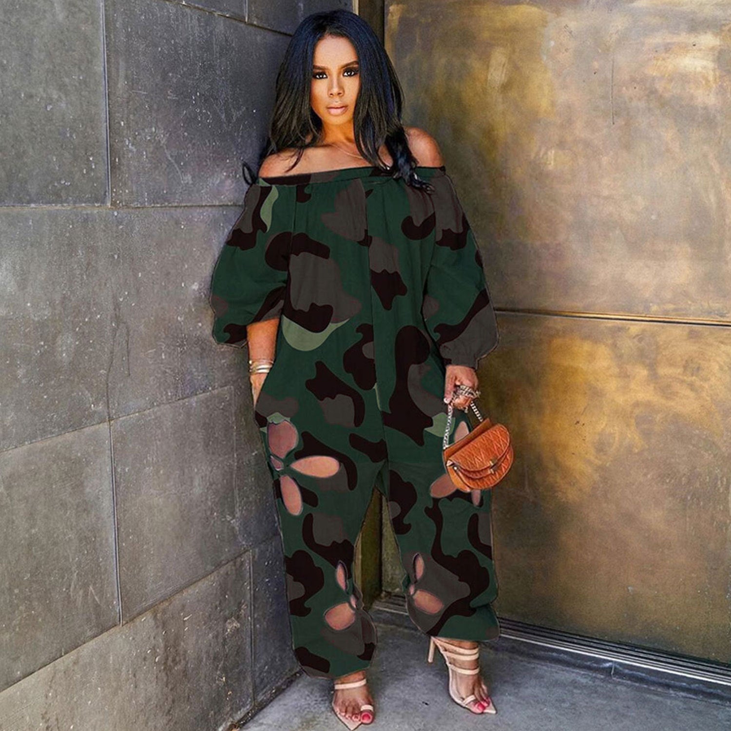 Slim Backless Crocheted Floral Print Plus Size Jumpsuit