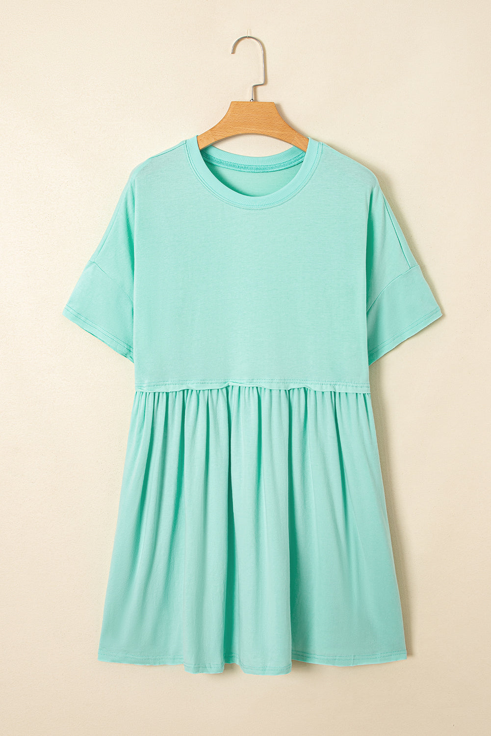 Light Pink Solid Color Pocket Raw Edge Babydoll Dress