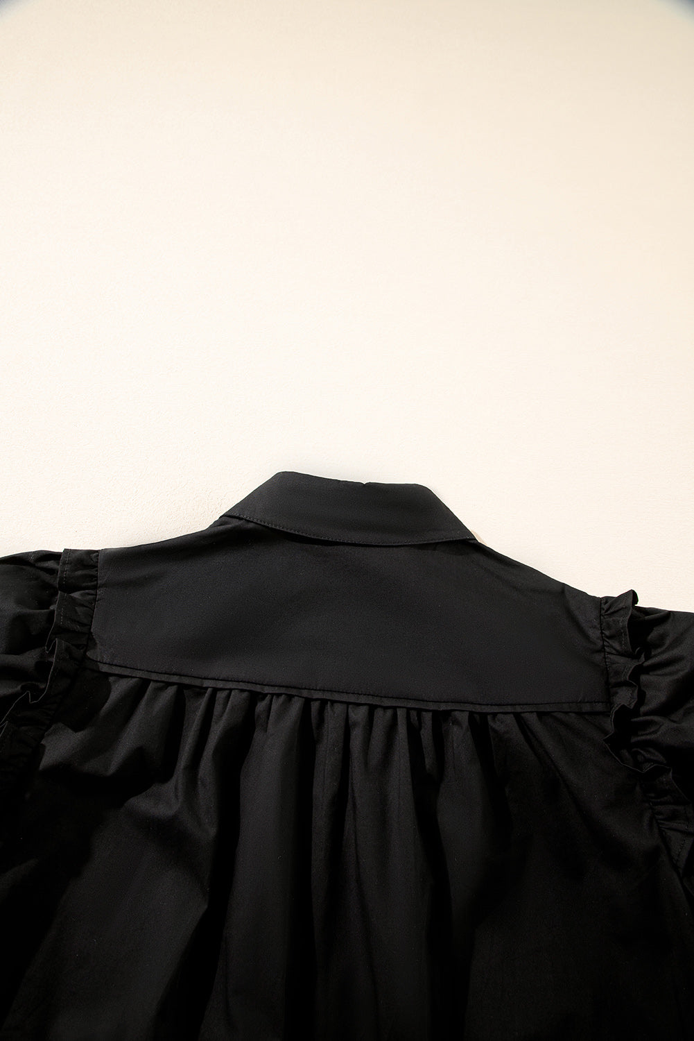 Black Solid Color Puff Sleeve Stylish Collared Shirt