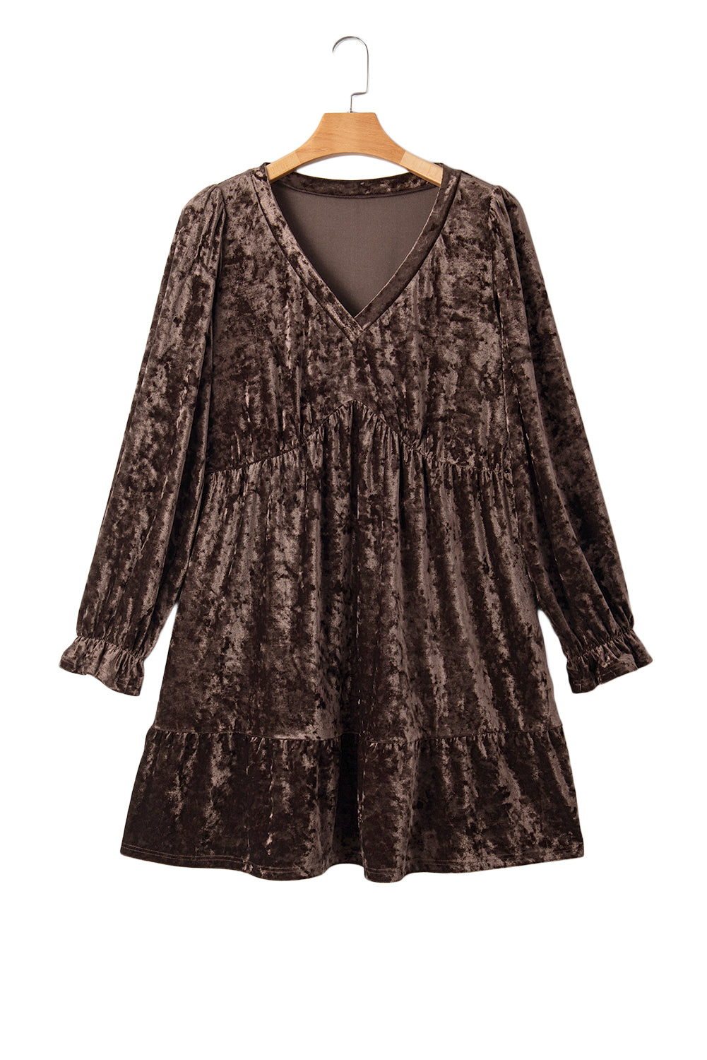 Coffee Plus Size Velvet Babydoll Mini Dress
