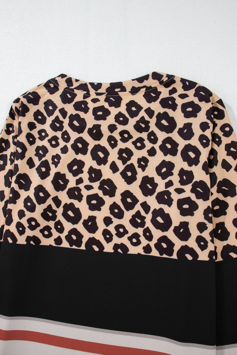 Khaki Leopard Striped Color Block Long Sleeve Top