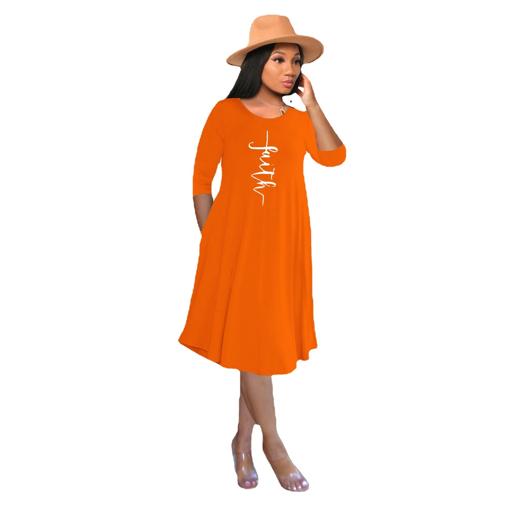 Women's Mid Skirt Casual Faith Print T-Shirt Dress