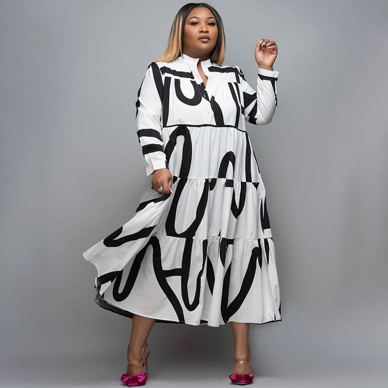 Ladies Printed Commuter Panel Shirt Plus Size Dress