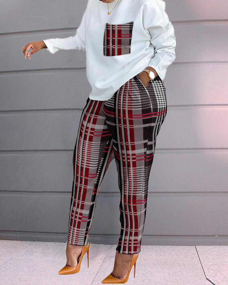 Fashion Women's Printed Top And Pants Suit