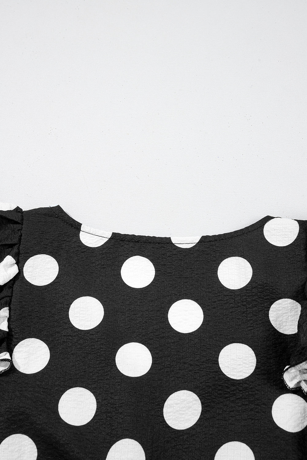 White Polka Dot Print V Neck Ruffle Blouse