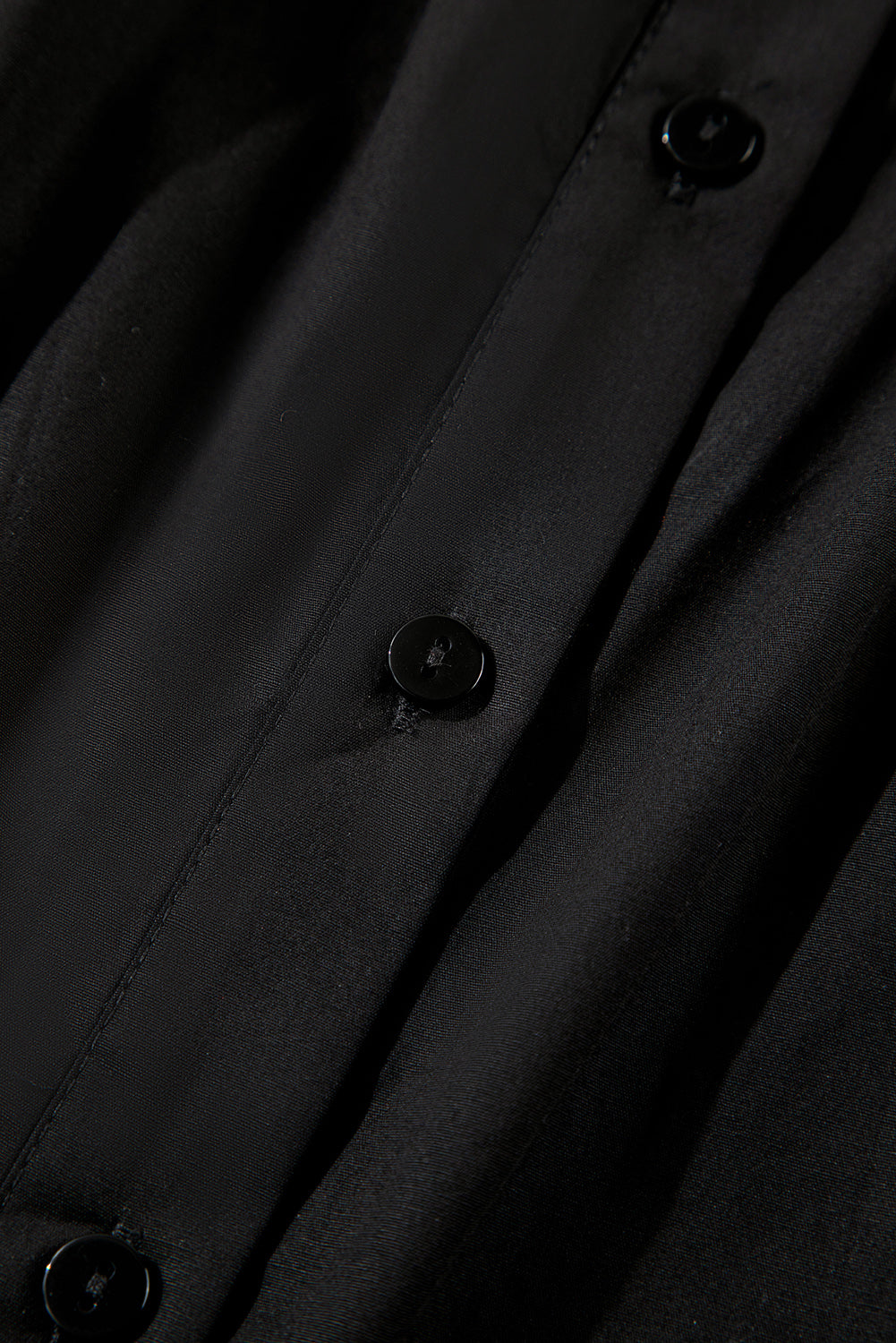 Black Solid Color Puff Sleeve Stylish Collared Shirt