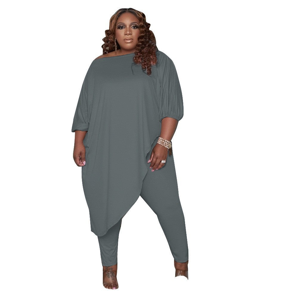 Loose Solid Color Shoulder Two-piece Set
