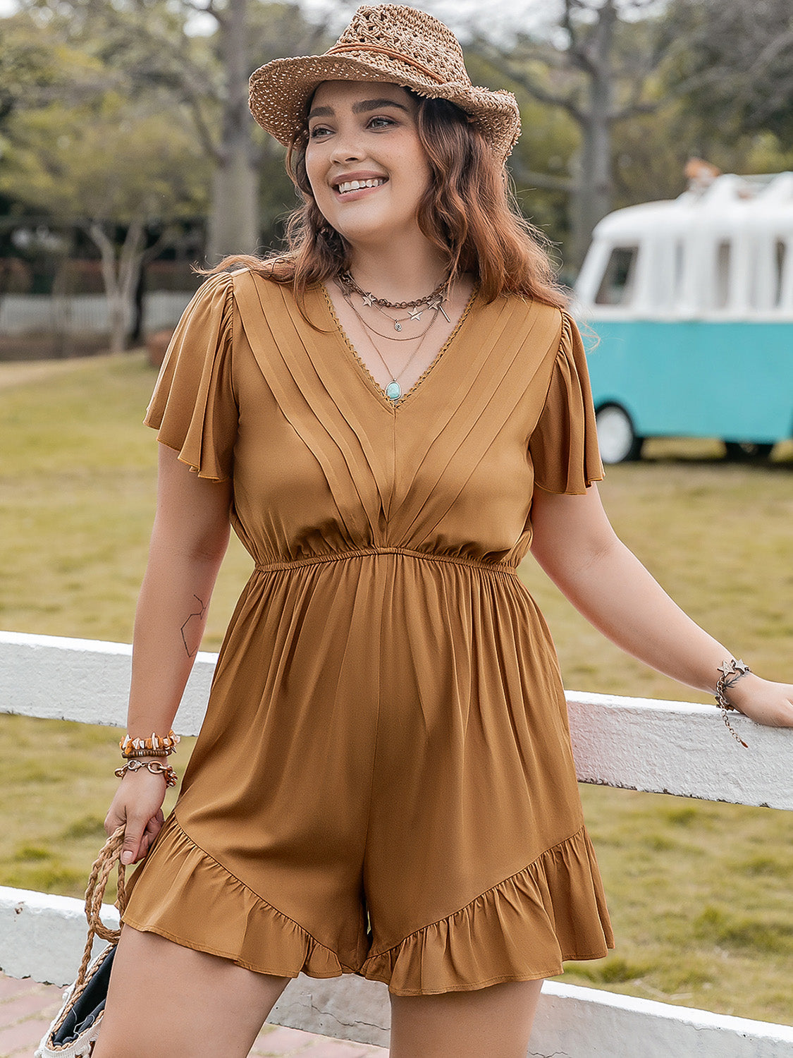 -Neck Short Sleeve Romper