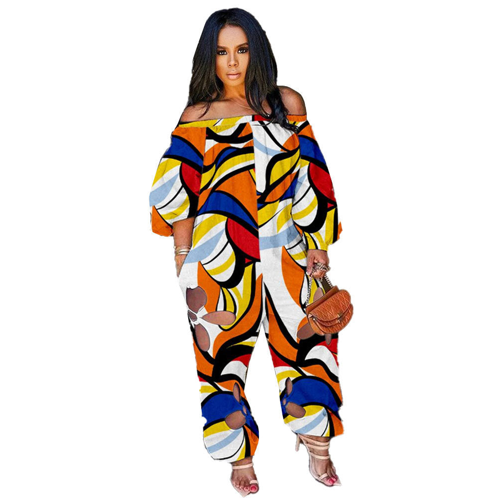 Slim Backless Crocheted Floral Print Plus Size Jumpsuit