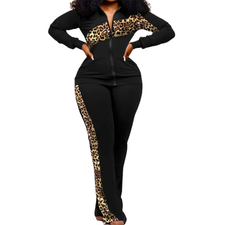 Women Casual Sports Style Zipper Top Sweatpants Two Piece Set