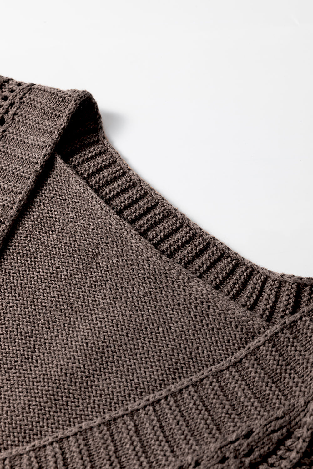Dark Khaki Hollow Knit Drop Shoulder Cardigan